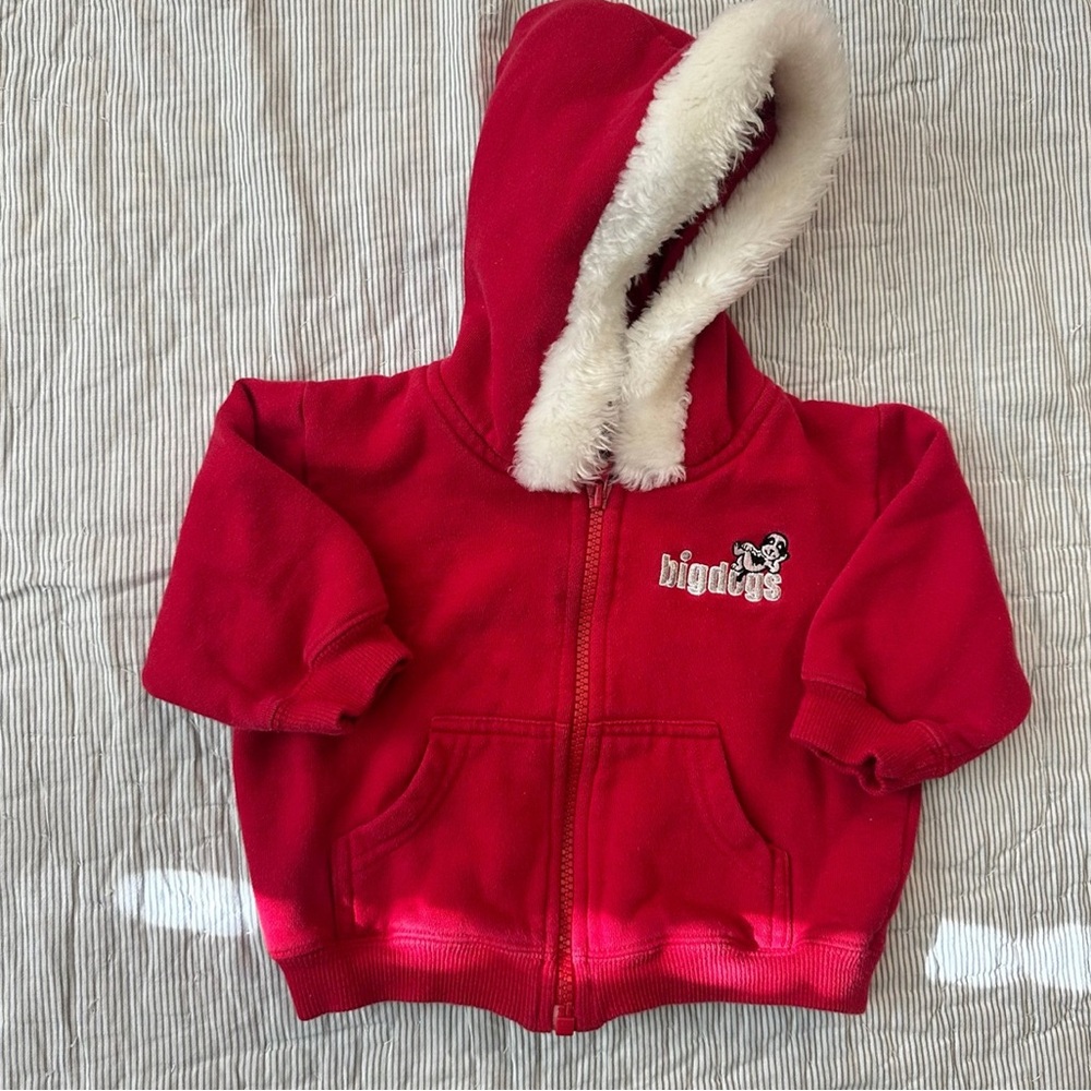 Big Dogs Red Kids Hoodie with White Trim